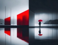Frau mit Regenschirm am Wasser-01